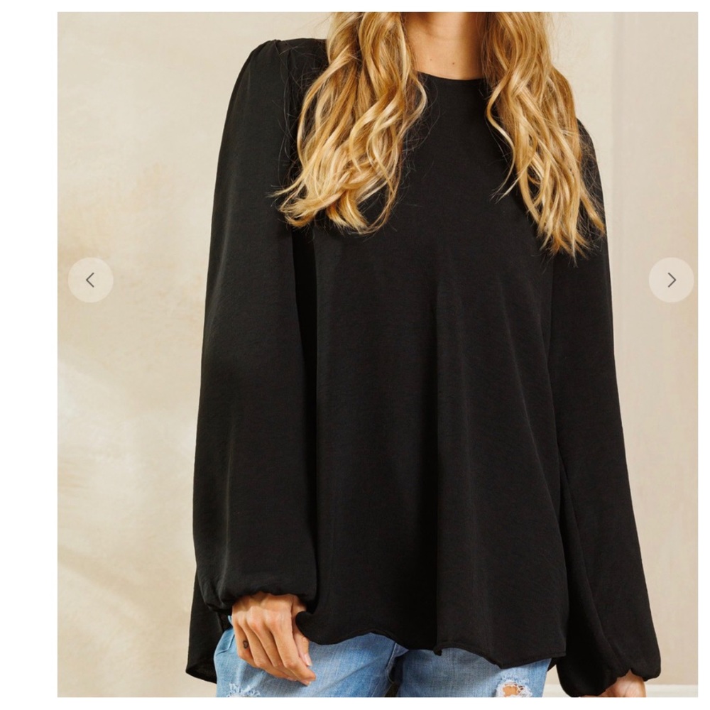 Boho Balloon Long Sleeve Solid Blouse - Picture 4 of 4